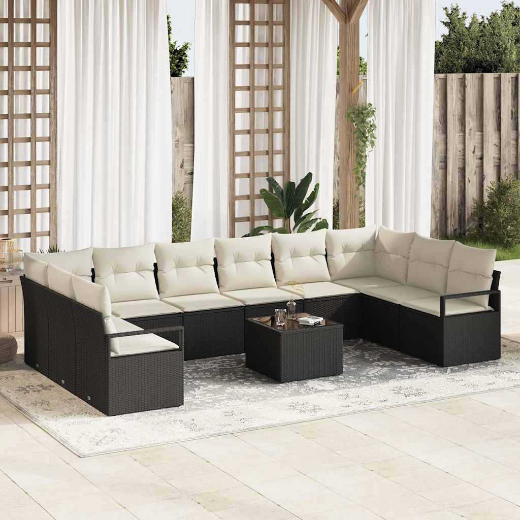 Garten-Sofa-Set mit Kissen mit Speicher 11 pcs Braun und Creme